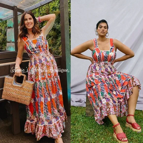 RARE NWT ANTHROPOLOGIE BHANUNI By JYOTI Square Neck Bohemian Maxi Dress. - Picture 10 of 16